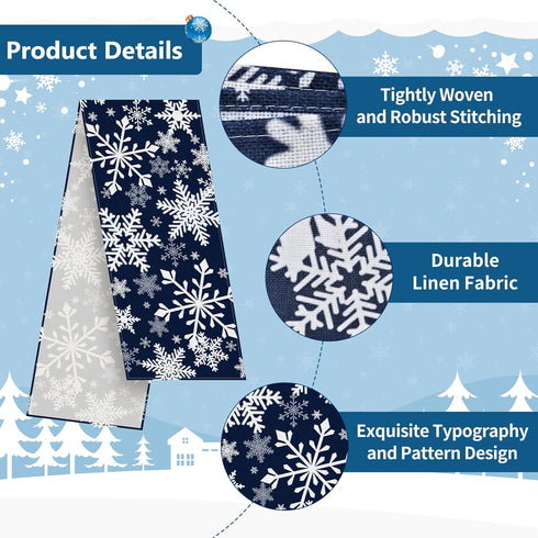 72 13 Inch x Christmas Table Runner, Navy Blue with White Snowflake Pattern for Winter Holiday Dining Table, Kitchen