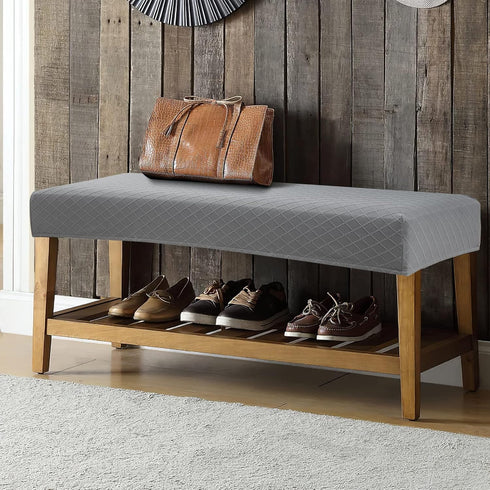 YISUN Stretch Washable Jacquard Dining Bench Covers, Removable Rectangle Seat Protector for Dining Rooms, Light Grey