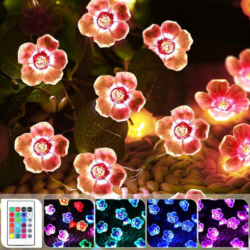 Mudder 16 Colors Cherry Blossom Decor Flower String Lights, Fairy Pink Light