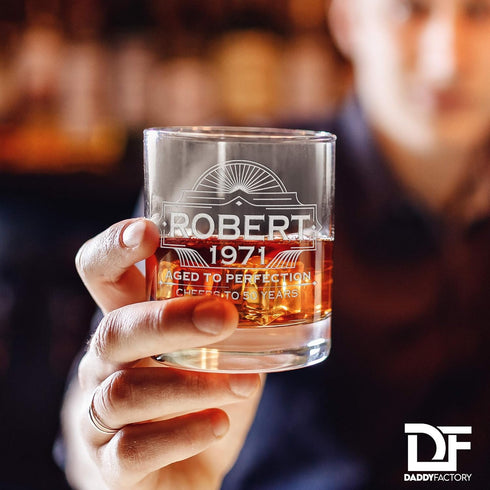 DaddyFactory Personalized Whiskey Glass for Men, Customized Engraved Monogram Rocks Cocktail Glass, 10.25 oz