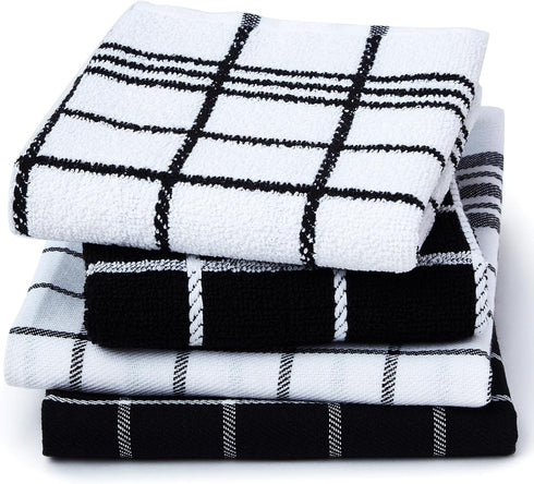 Sets 28"x18" Pack 4 Encasa XO Kitchen Towels and Dishcloths | Cotton Hand Towel | Multipurpose, Highly Absorbent