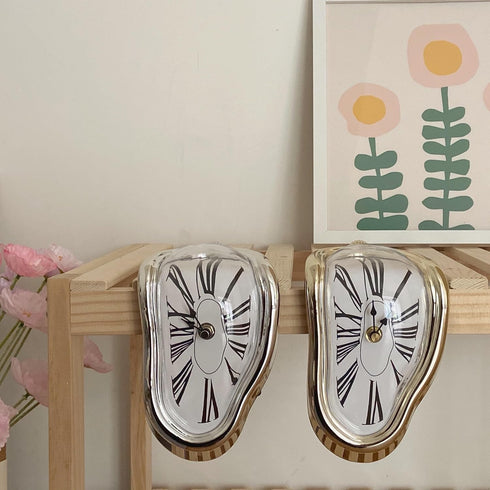 Melting Clock, Salvador Dali Watch, Decorative Home Office Shelf Desk Table Gift, Rome Gold
