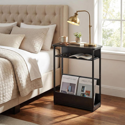 Table,3-Tier Narrow Side Slim End Table with Storage Shelf,Modern Sofa Table Thin Side Table for Narrow and Small