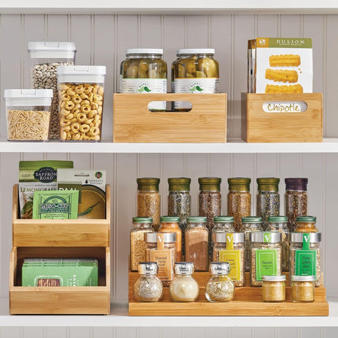4-Tier mDesign Bamboo Spice and Food Kitchen Cabinet Pantry Shelf Organizer - Storage - Modern Compact Caddy Rack