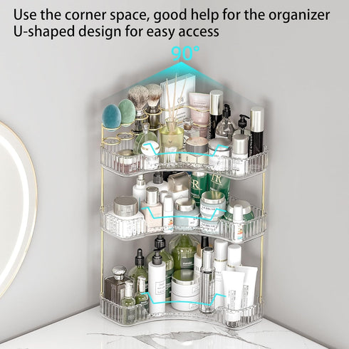 Countertop 3 Countertop Makeup Organizer Tier, Corner Bathroom Organizer with Toothbrush and Makeup Brush Holder