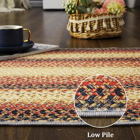 Small Area Rug 2x4 Indoor Non-Slip Entryway Braided Print Rug, Boho Accent Carpet for Living Room, Red