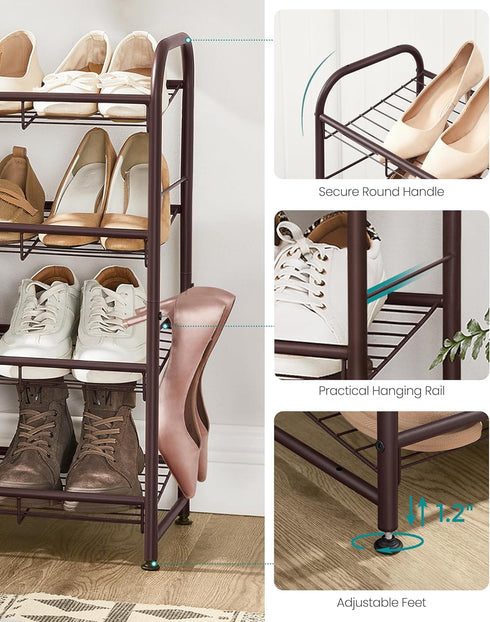 4 16 Closet SONGMICS Stackable Shoe Rack, Tier Metal Shoes Rack Storage Shelf, Holds up to Pairs Shoes, Adjustable