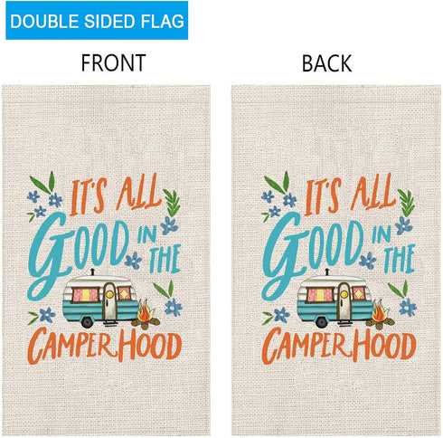ZJXHPO Camper Decor - Travel Trailers Outside Decor, It’s All Good In The Camper Hood Flag for Campsite RV Sign