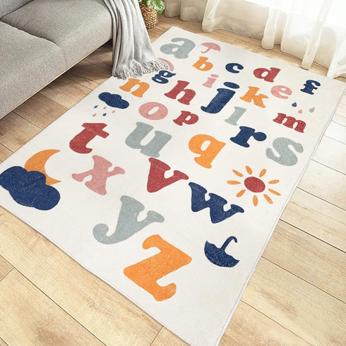 3.3'x5' ABREEZE Kids Play Mat,Fluffy Faux Wool Kids Rug Non-Slip Childrens Carpet ABC Number Educational Learning