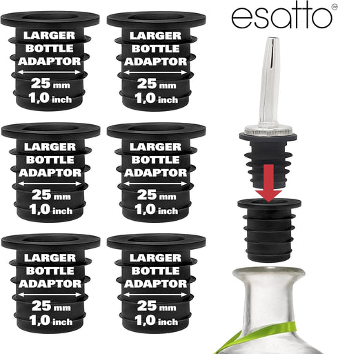 6 Set, 1 Inch/25mm Esatto Liquor Pourer Adapters - Pieces Perfect for Large Olive Oil Bottles and Liquor Bottles - Up