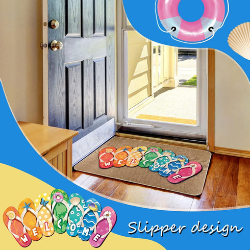 Summer Flip Flop Door Mat, Non-Slip Rubber Welcome Doormat for Indoor Outdoor Floor, 27.5 x 16.5 Inch