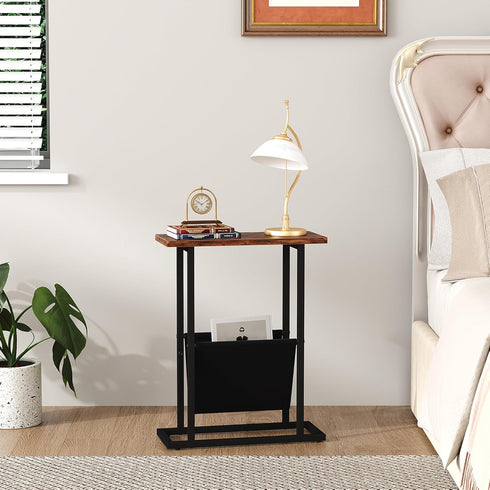 Yusong Narrow Side Table for Small Spaces, Small End Table with Magazine Holder, Skinny Slim Little Thin Table