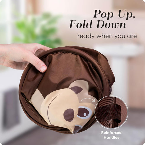 Handy Laundry Collapsible Mesh Pop Up Hamper with Wide Opening and Side Pocket for Clothes and Storage (Monkey)