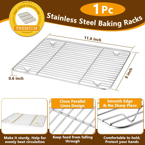 P&P CHEF 12.5 Inch Baking Sheet Pan with Rack Set, Stainless Steel Cookie Sheet Tray for Oven Use