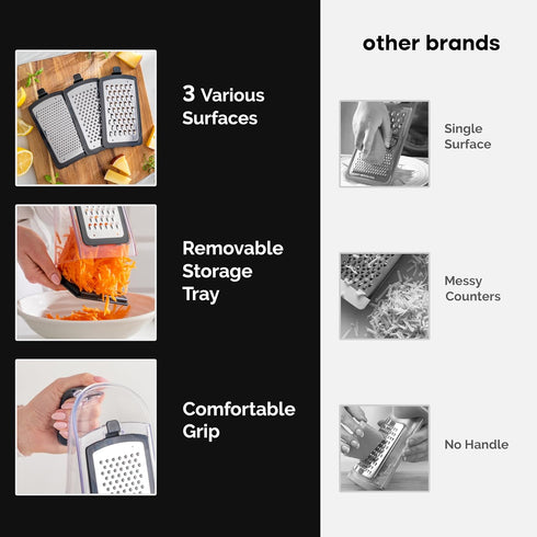 Cheese Grater with Garlic Crusher - Box Grater Cheese Shredder - Cheese Grater with Handle - Graters for Kitchen Stainless Steel Food Grater - Garlic Mincer Tool and Vegetable Peeler by Joined