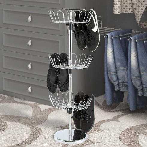 3-Tier 18 Lavish Home Rotating Shoe Rack Organizer - Shoe Storage Organizer Holds Pairs - Freestanding Vertical