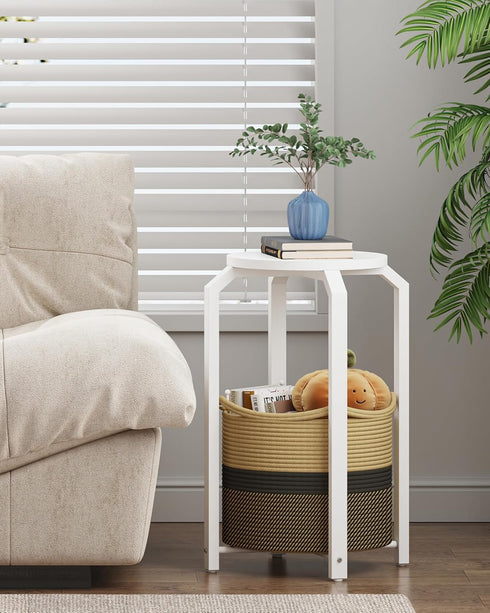 TB01BWK092 TUTOTAK Small Side Table, Round End Table, Night Stand, Bedside Table, Sofa Table with Storage Basket