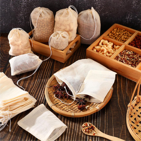24 Pieces Reusable Spice Bags for Cooking, Cheesecloth Bags for Straining, Empty Tea Bags, Drawstring Muslin Bags (3 x