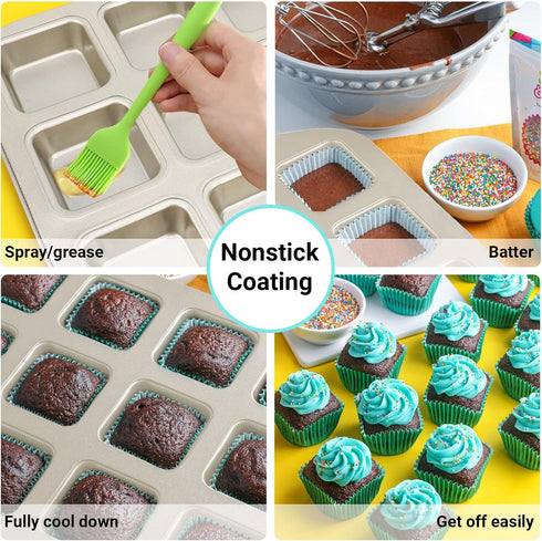 Beasea Brownie Pan with Dividers, 1 Set Gold All Edges Square Cupcake Brownie Pans 12 Cavity Non Stick Baking Mold
