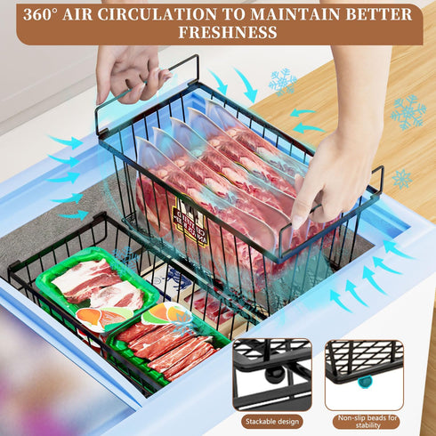6 Pack 7 Enhanced Leak-Proof Bottom - Freezer Organizer Bins Stackable Deep Freezer Organizer Bins for Cu.FT Small