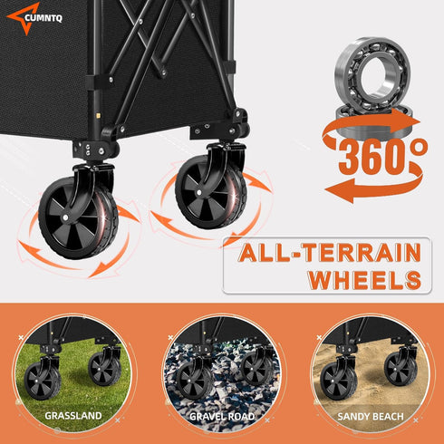 350lbs CUMNTQ Wagons Carts Foldable, Weight Capacity Collapsible Wagon with All-Terrain Wheels, Grocery Cart on Wheels