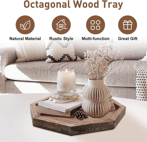 Counter Rustic Candle Holder Plate Boho Wooden Decorative Trays for Coffee Table Farmhouse Kitchen Home Decor Living