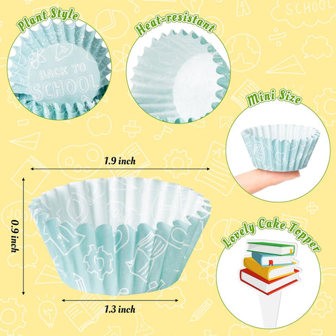 300pcs Back to School Cupcake Liners, Mini Cake Baking Cups with Toppers for First Day of School (6 Styles).