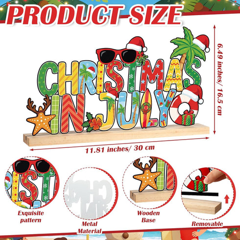 Summer Roowest Metal Christmas in July Sign Tabletop Decor Christmas Table Centerpiece Tropical Tiered Tray Decoration