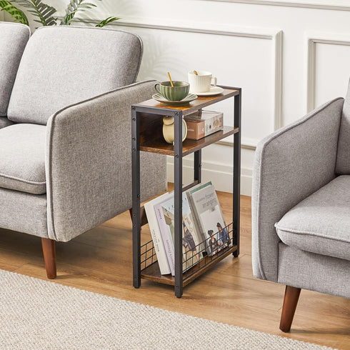 3 UTMZ001H IBUYKE Narrow Side Table with Storage Shelf, Tier End Table,Modern Sofa Table,Small Nightstand with Magazine