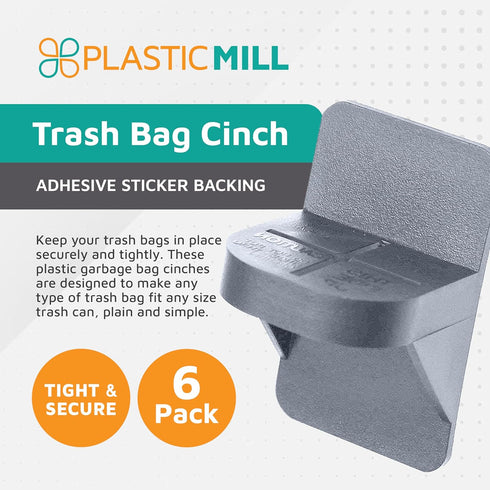 PlasticMill Trash Bag Cinch - Trash Bag Holder for Trash Can, 6-Pack Putty, Keeps Trash Bag From Slipping