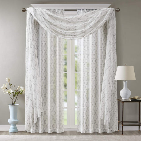 Madison Park Irina Embroidered Kitchen - Transitional Fabric Sheers Single Curtain Scarf for Living Room