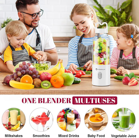 Portable Personal Blender, 17 OZ/500 ML Juicer, 175W Compact Blender for Smoothies, Ice Blending, and Juicing (White)