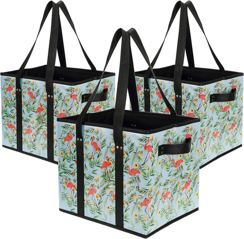 Set Foraineam Reusable Grocery Bags Durable Heavy Duty Tote Bag Collapsible Grocery Shopping Box Bag with Reinforced