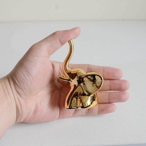 Home Decor Elephant Statues - 1 Pair of Small Decorative Accents for Living Room and Bedroom, Gold and White