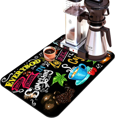 Coffee Bar Mat for Countertop, Absorbent Rubber Backed Dish Drying Mat, Fits Under Coffee Maker, 20x12in