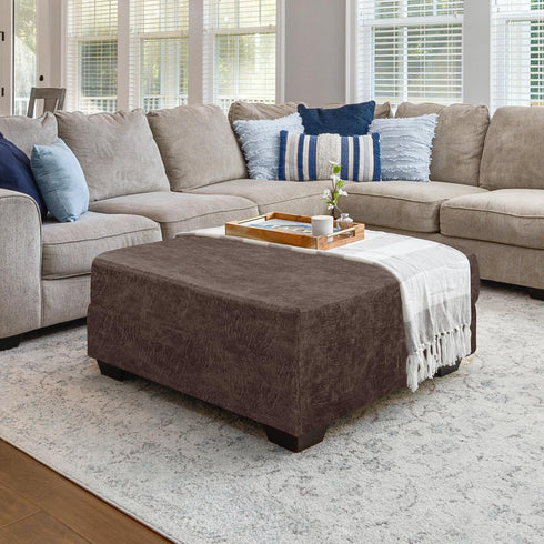 40x40x15inch 1 Leather Looking Ottoman Cover Brown Stretch Footstool Slipcover Piece Washable Removable