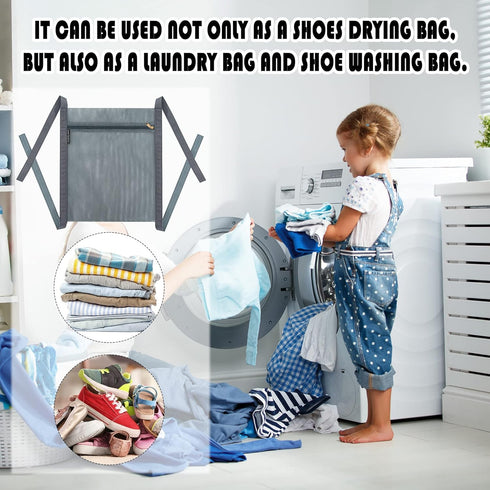Reusable Sneaker Dryer Bag - Honeycomb Net Laundry Bags with Zipper & Strap for Washing Machine, 15.7''x13.8'', Grey