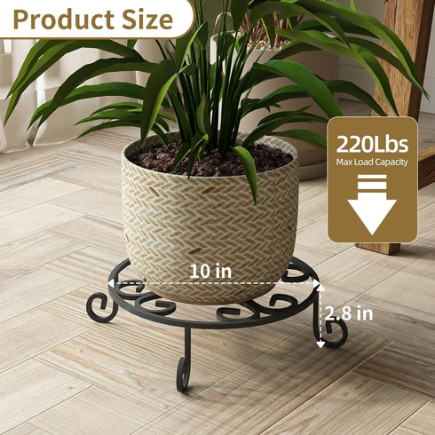 2 Pack 10 PROWORX Diameter Metal Outdoor Plant Stand Indoor, Black Heavy Duty Potted Holder, Round Anti-Rust Wrought