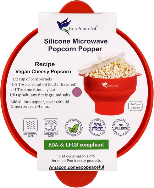 Silicone Microwave Popcorn Popper Bowl - 100% Pure Silicone, BPA-free, Reusable, Eco-Friendly