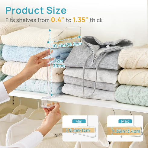 4 Pack 12in Closet Closet 12in Vtopmart Height Shelf Dividers for Organization, Clear Plastic Shelf Dividers of Upgrade