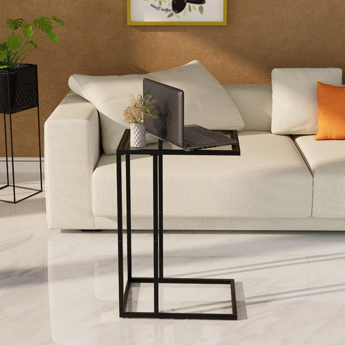 Easy Paws C Table Glass End Table, Couch Side Table, Tempered Glass Snack Side Table with Metal Frame, TV Tray Table