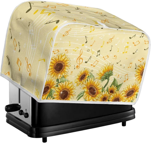Sunflower Music Print Bread Maker Cover, Anti Dust Toaster Covers for Kitchen, 4 Slice Wide Slots