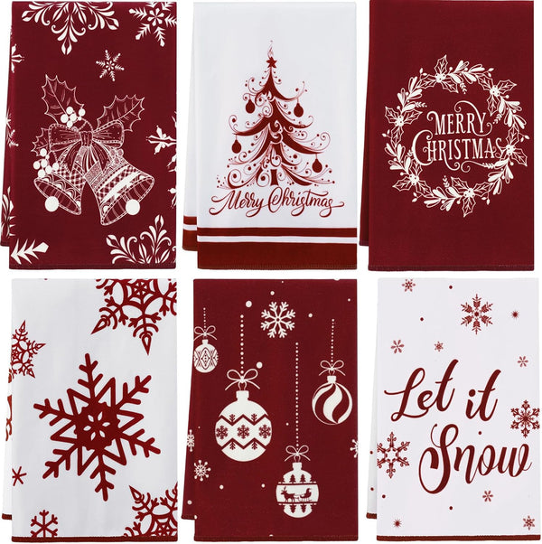 Tatuo 6 Pcs Christmas Kitchen Towels, Snowflake Merry Christmas Tree Dish Towels, Absorbent Hand Towels for Home