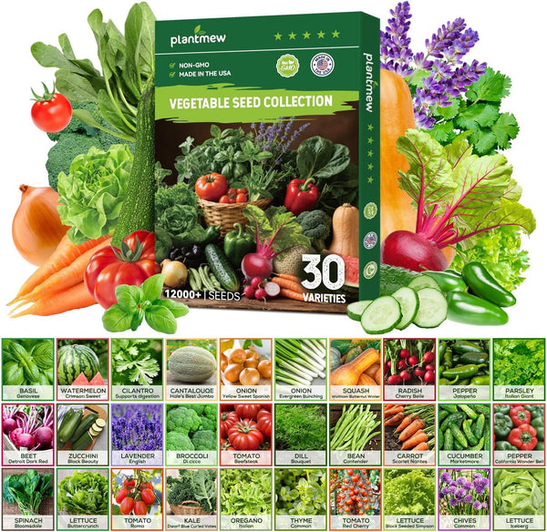 30 Heirloom Vegetable Seeds for Planting, 12,000+ Garden Seeds - Non-GMO Vegetable,