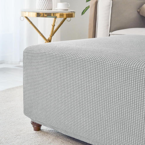 ANWUCHEN Ottoman Cover - Stretch Knitted Jacquard Square Slipcover - Soft Thick Storage Foot Stool Cover With Elastic