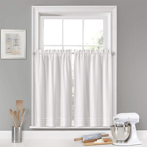 Vue Kingsbury Small Panel Tiers Privacy Window Treatment Pair, 52" x 45", White, Bathroom, Living Room