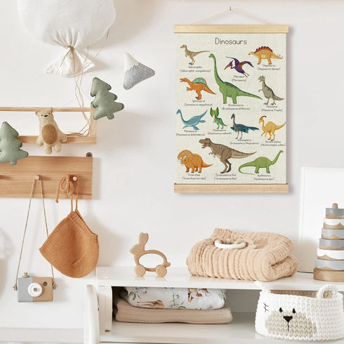 16x24 Inches BCUANGD Dinosaur Dino Wall Decor - Toddler Boys Room Wall Art Poster Hanger with Wood Frames