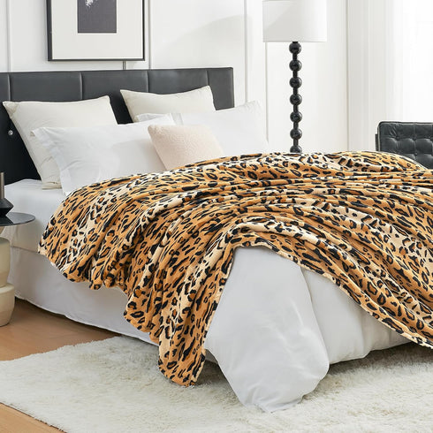 Cozy 50"*60" Bliss Leopard Print Fuzzy Throw Blanket for Couch - Thick Soft Warm Fleece Blankets for Room Decor