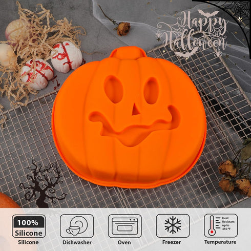 Webake Pumpkin 8 Inch Cake Pan, Silicone Jack-O-Lantern Mold, 3D Pumpkin Shaped Baking Pan for Halloween