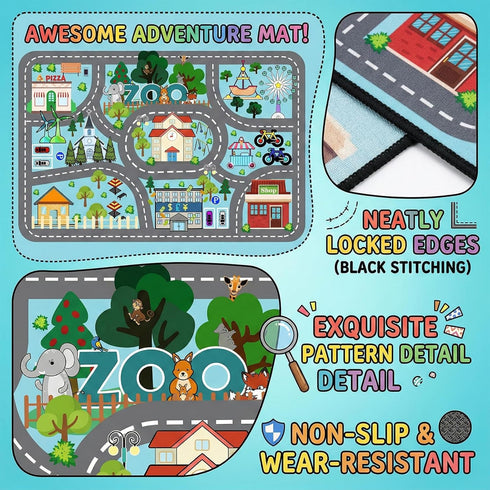 2.5x4 Car Rug Play Mat - Road Rug for Kids Boys Room, Fun Race Track Traffic Road Carpet for Boys Playmat Educational